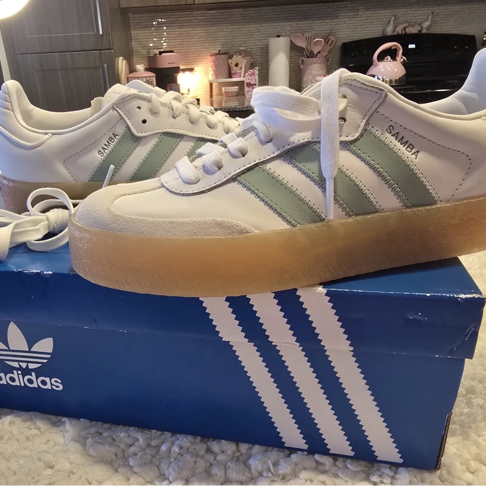 adidas Samba White and Green Athletic Shoes - Picture 4 of 6